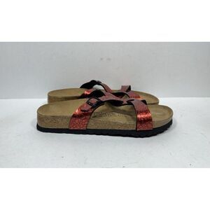 Birkenstock Birki’s Sylt Metallic Red Croc Embossed Sandals Size 40 US 9 Narrow
